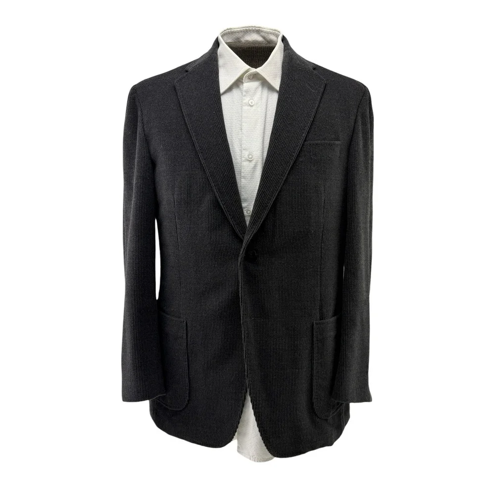Samuelsohn Mens 42R‎ Corduroy Blazer Sport Coat Charcoal Gray Patch Pockets 0668